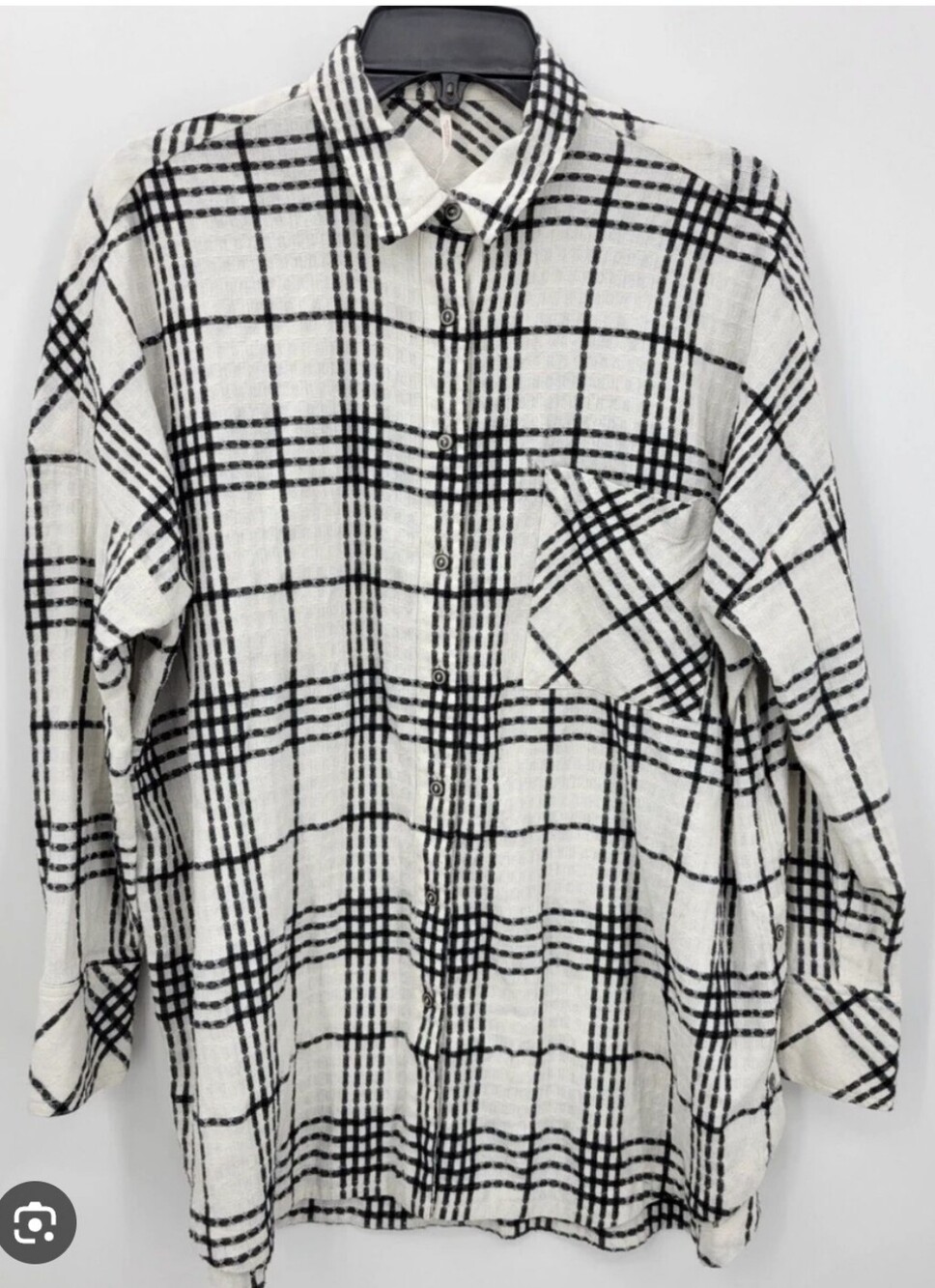 Free People Black & White Plaid Button-Down Shirt